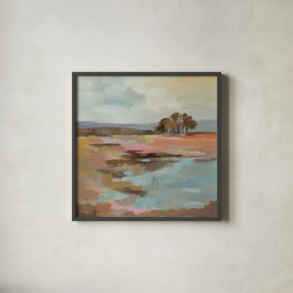 Golden Fall by Silvia Vassileva. Shown in a sleek black glass frame for a contemporary gallery look. Available as an archival giclee rolled canvas, fine art paper, or poster print. SKU 95138a.