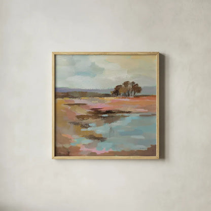 Golden Fall by Silvia Vassileva. Shown in a natural wood glass frame for a timeless modern aesthetic. Available as an archival giclee rolled canvas, fine art paper, or poster print. SKU 95138a.