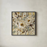 Golden Nature by Silvia Vassileva. Shown in a sleek black glass frame for a contemporary gallery look. Available as an archival giclee rolled canvas, fine art paper, or poster print. SKU 70148a.