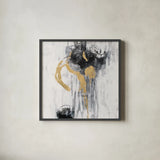 Golden Rain I by Silvia Vassileva. Shown in a sleek black glass frame for a contemporary gallery look. Available as an archival giclee rolled canvas, fine art paper, or poster print. SKU 66084a.