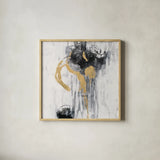 Golden Rain I by Silvia Vassileva. Shown in a natural wood glass frame for a timeless modern aesthetic. Available as an archival giclee rolled canvas, fine art paper, or poster print. SKU 66084a.