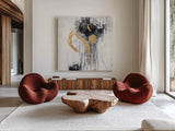 Golden Rain I by Silvia Vassileva. Shown as extra-large giant wall art in a modern living room. Available as an archival giclee rolled canvas, fine art paper, or poster print. SKU 66084a.