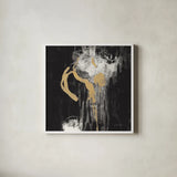 Golden Rain I BW by Silvia Vassileva. Shown in a crisp white glass frame for a clean and minimalist style. Available as an archival giclee rolled canvas, fine art paper, or poster print. SKU 67600a.
