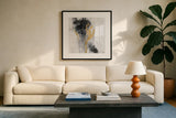 Golden Rain II by Silvia Vassileva. Displayed in a glass frame with matte in a clean modern living room. Available as an archival giclee rolled canvas, fine art paper, or poster print. SKU 66085a.