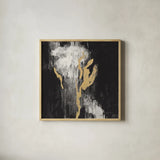 Golden Rain II BW by Silvia Vassileva. Shown in a natural wood glass frame for a timeless modern aesthetic. Available as an archival giclee rolled canvas, fine art paper, or poster print. SKU 67601a.