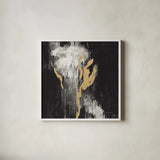 Golden Rain II BW by Silvia Vassileva. Shown in a crisp white glass frame for a clean and minimalist style. Available as an archival giclee rolled canvas, fine art paper, or poster print. SKU 67601a.