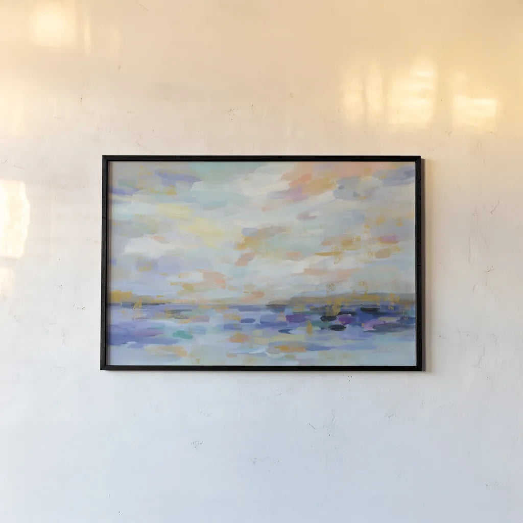 Golden Sunrise by Silvia Vassileva. shown as a paper print in a black flame. Available as a archival giclee rolled canvas, fine art paper, or poster print. SKU 38245i.