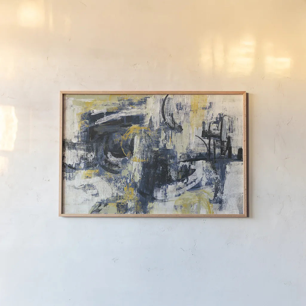 Graffiti Wall III Indigo Crop by Silvia Vassileva. shown as a paper print in a natural frame. Available as a archival giclee rolled canvas, fine art paper, or poster print. SKU 28859i.