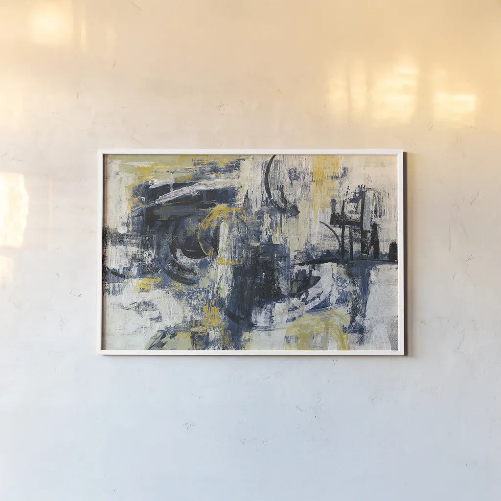 Graffiti Wall III Indigo Crop by Silvia Vassileva. shown as a paper print in a white frame. Available as a archival giclee rolled canvas, fine art paper, or poster print. SKU 28859i.