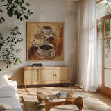 Grande Macchiato I by Silvia Vassileva. Shown in a natural wood frame in a cozy modern living room. Available as an archival giclee rolled canvas, fine art paper, or poster print. SKU 8689a.