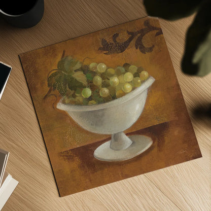 Grapes in Old Bowl by Silvia Vassileva. Shown as a detailed flat fine art print, highlighting archival giclee quality. Available as an archival giclee rolled canvas, fine art paper, or poster print. SKU 60343a.