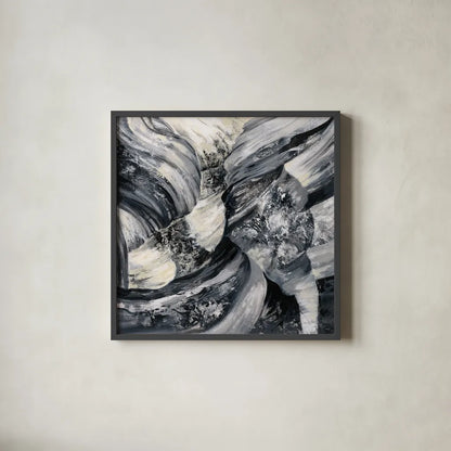 Graphic Canyon I by Silvia Vassileva. Shown in a sleek black glass frame for a contemporary gallery look. Available as an archival giclee rolled canvas, fine art paper, or poster print. SKU 66074a.