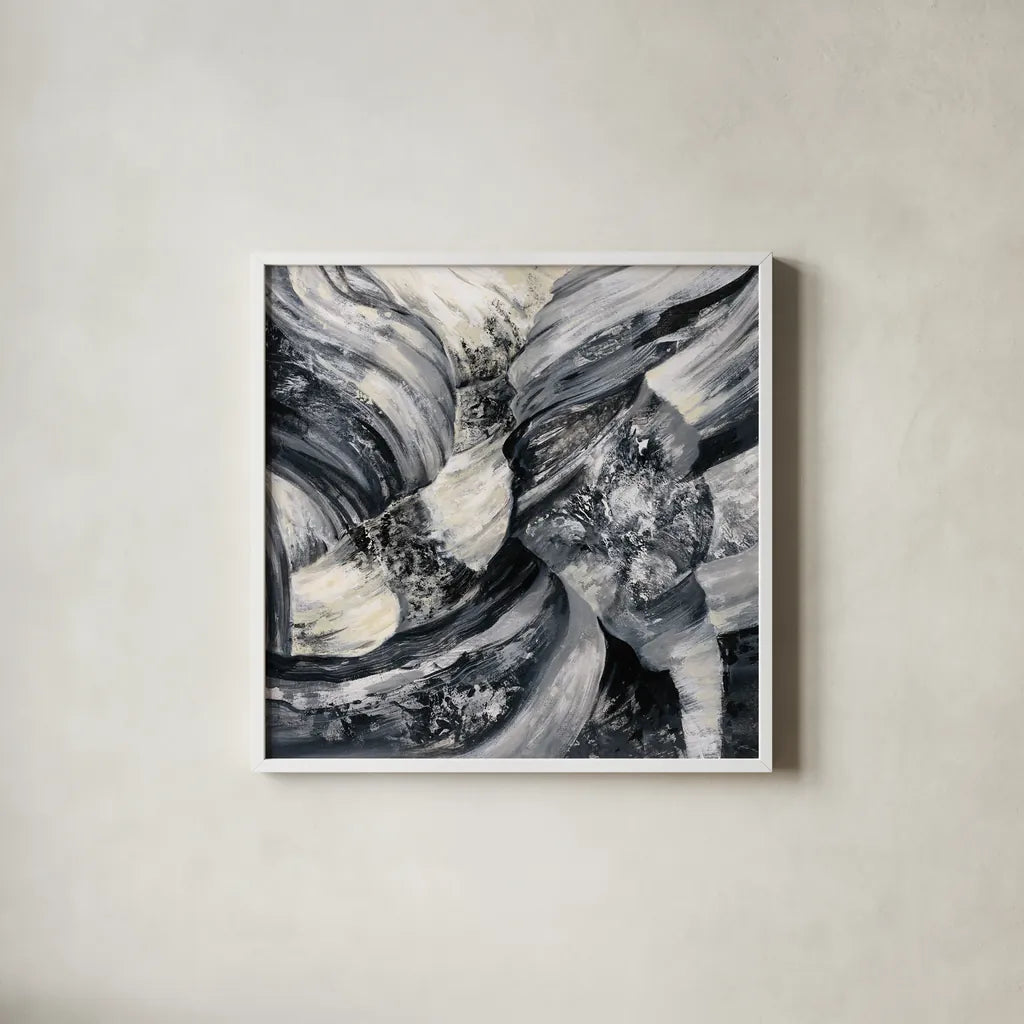 Graphic Canyon I by Silvia Vassileva. Shown in a crisp white glass frame for a clean and minimalist style. Available as an archival giclee rolled canvas, fine art paper, or poster print. SKU 66074a.