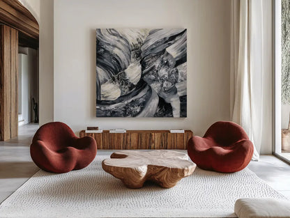 Graphic Canyon I by Silvia Vassileva. Shown as extra-large giant wall art in a modern living room. Available as an archival giclee rolled canvas, fine art paper, or poster print. SKU 66074a.
