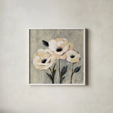 Graphic Floral I by Silvia Vassileva. Shown in a crisp white glass frame for a clean and minimalist style. Available as an archival giclee rolled canvas, fine art paper, or poster print. SKU 31687a.