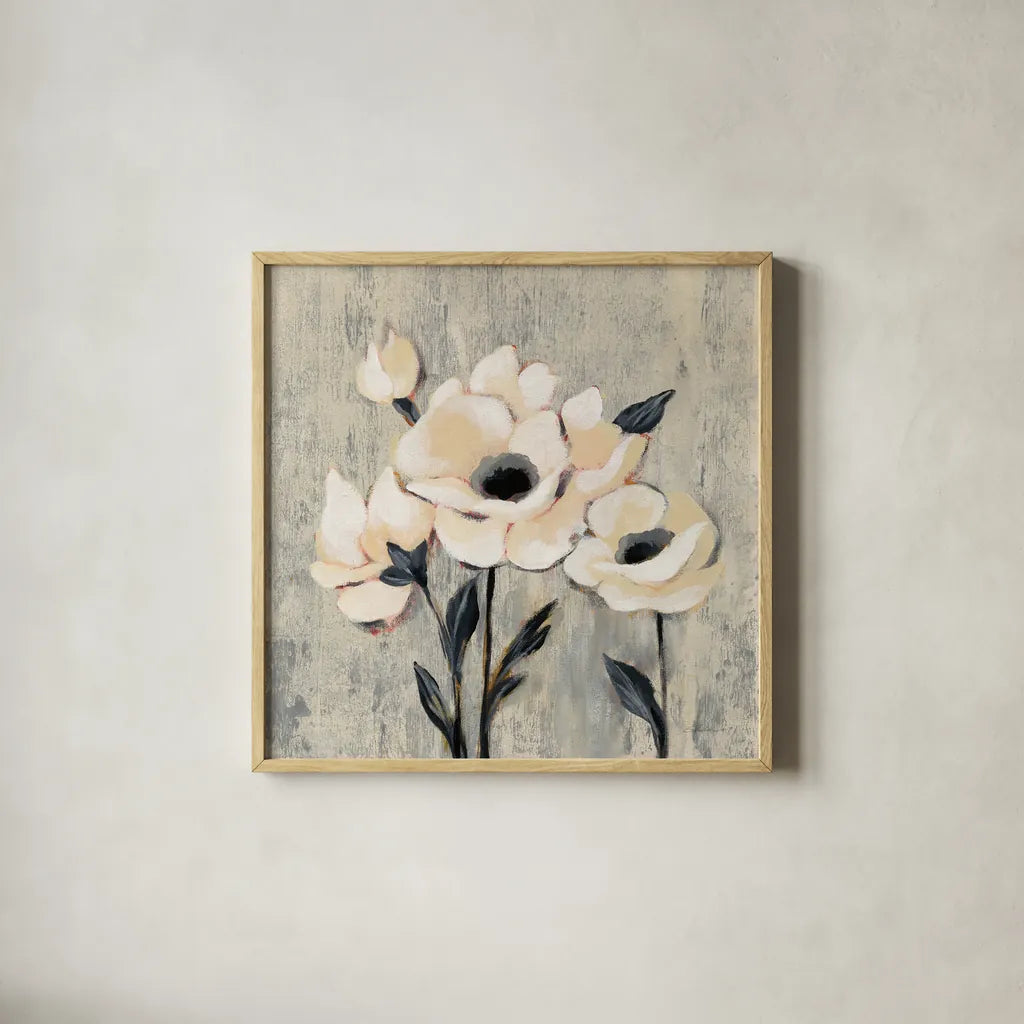 Graphic Floral II by Silvia Vassileva. Shown in a natural wood glass frame for a timeless modern aesthetic. Available as an archival giclee rolled canvas, fine art paper, or poster print. SKU 31688a.