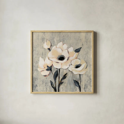 Graphic Floral II by Silvia Vassileva. Shown in a natural wood glass frame for a timeless modern aesthetic. Available as an archival giclee rolled canvas, fine art paper, or poster print. SKU 31688a.