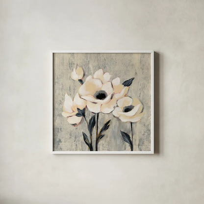 Graphic Floral II by Silvia Vassileva. Shown in a crisp white glass frame for a clean and minimalist style. Available as an archival giclee rolled canvas, fine art paper, or poster print. SKU 31688a.