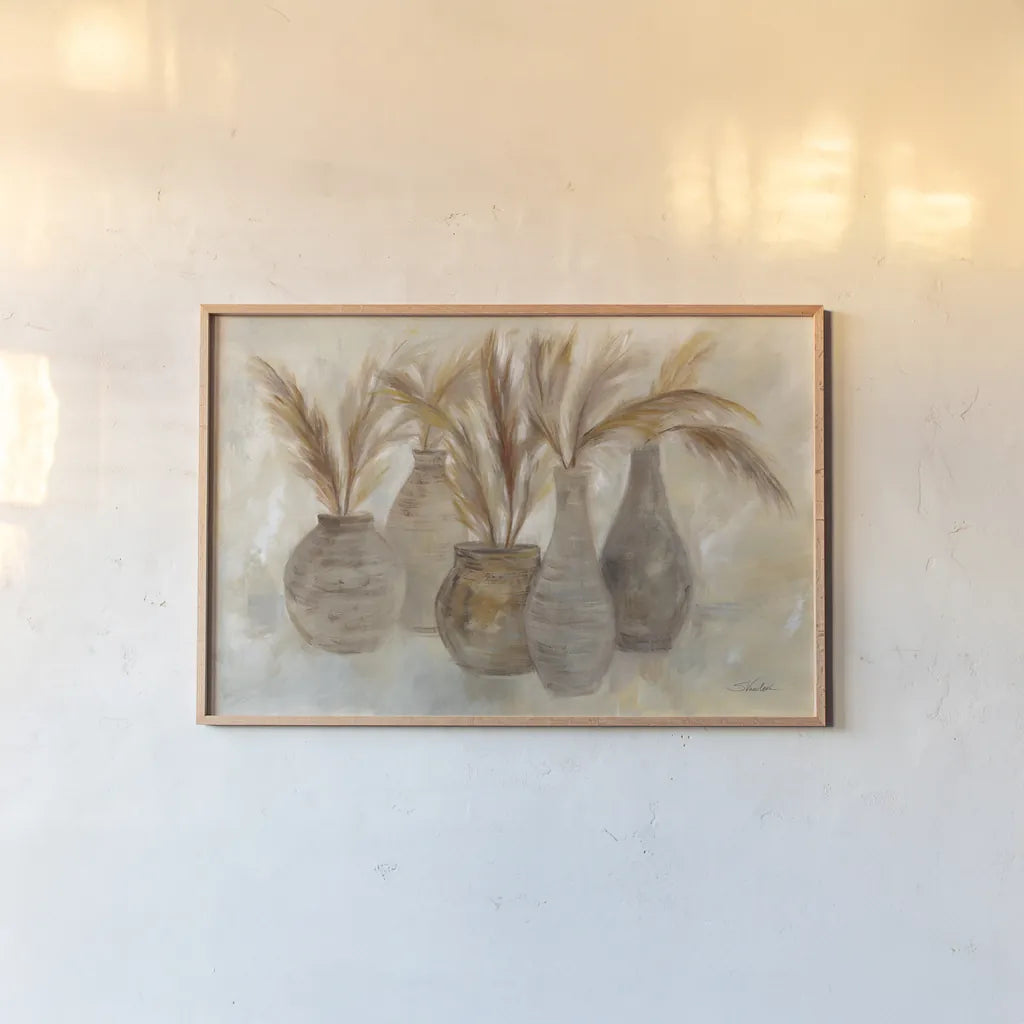 Grasses and Baskets by Silvia Vassileva. shown as a paper print in a natural frame. Available as a archival giclee rolled canvas, fine art paper, or poster print. SKU 75421i.