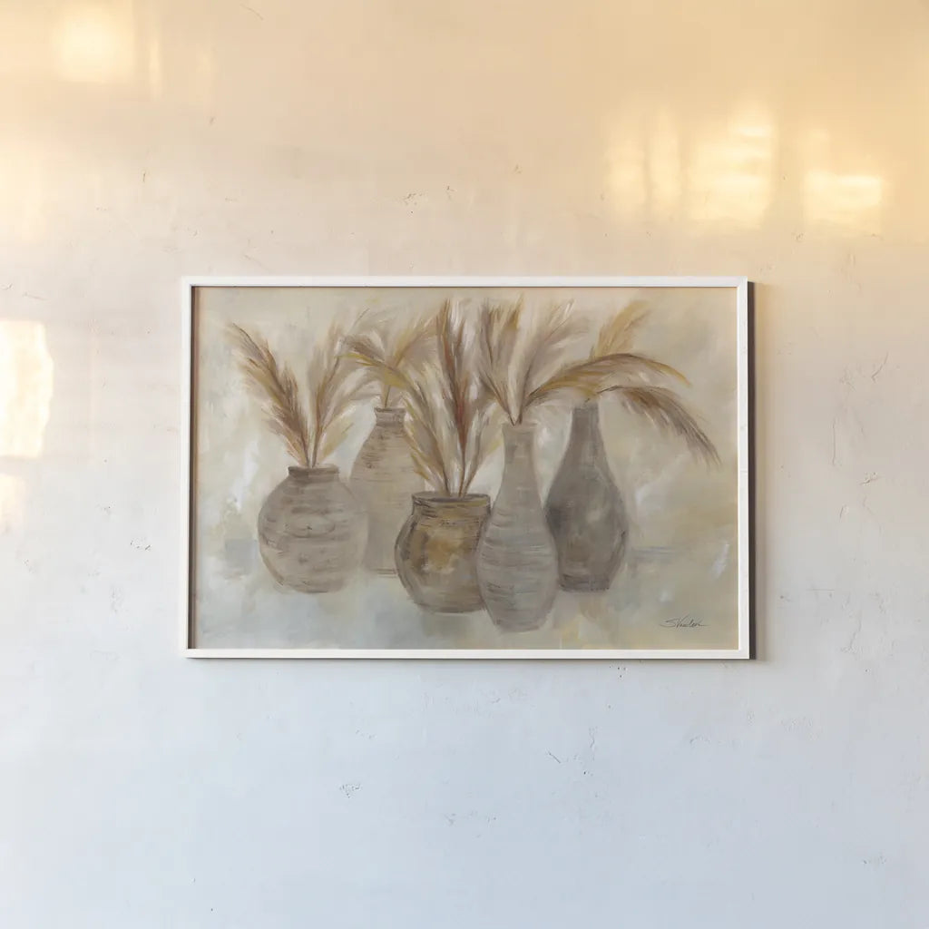 Grasses and Baskets by Silvia Vassileva. shown as a paper print in a white frame. Available as a archival giclee rolled canvas, fine art paper, or poster print. SKU 75421i.