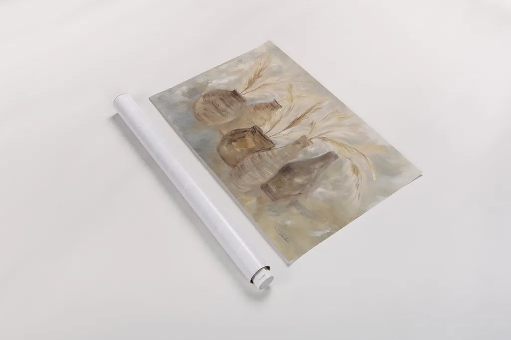 Grasses and Baskets Dark by Silvia Vassileva. shown as a rolled paper print. Available as archival giclee rolled canvas, fine art paper, or poster print. SKU 76405i.