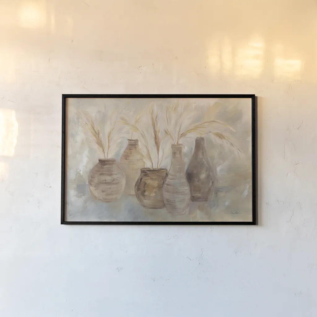 Grasses and Baskets Dark by Silvia Vassileva. shown as a paper print in a black flame. Available as a archival giclee rolled canvas, fine art paper, or poster print. SKU 76405i.