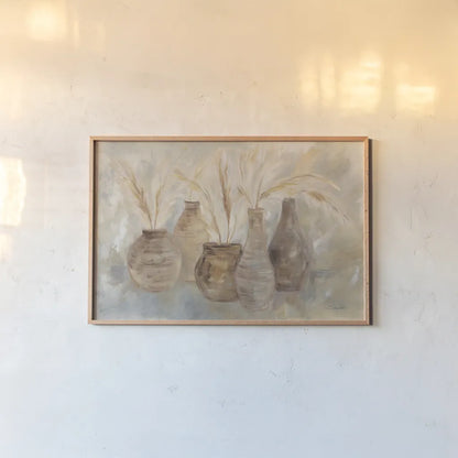 Grasses and Baskets Dark by Silvia Vassileva. shown as a paper print in a natural frame. Available as a archival giclee rolled canvas, fine art paper, or poster print. SKU 76405i.