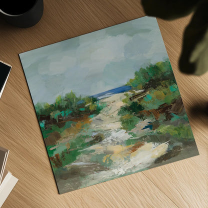 Grassy Beach by Silvia Vassileva. Shown as a detailed flat fine art print, highlighting archival giclee quality. Available as an archival giclee rolled canvas, fine art paper, or poster print. SKU 95131a.