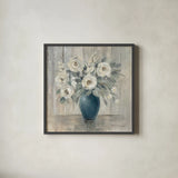Gray Barn Floral by Silvia Vassileva. Shown in a sleek black glass frame for a contemporary gallery look. Available as an archival giclee rolled canvas, fine art paper, or poster print. SKU 73217a.