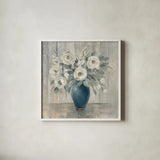 Gray Barn Floral by Silvia Vassileva. Shown in a crisp white glass frame for a clean and minimalist style. Available as an archival giclee rolled canvas, fine art paper, or poster print. SKU 73217a.
