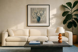 Gray Barn Floral by Silvia Vassileva. Displayed in a glass frame with matte in a clean modern living room. Available as an archival giclee rolled canvas, fine art paper, or poster print. SKU 73217a.