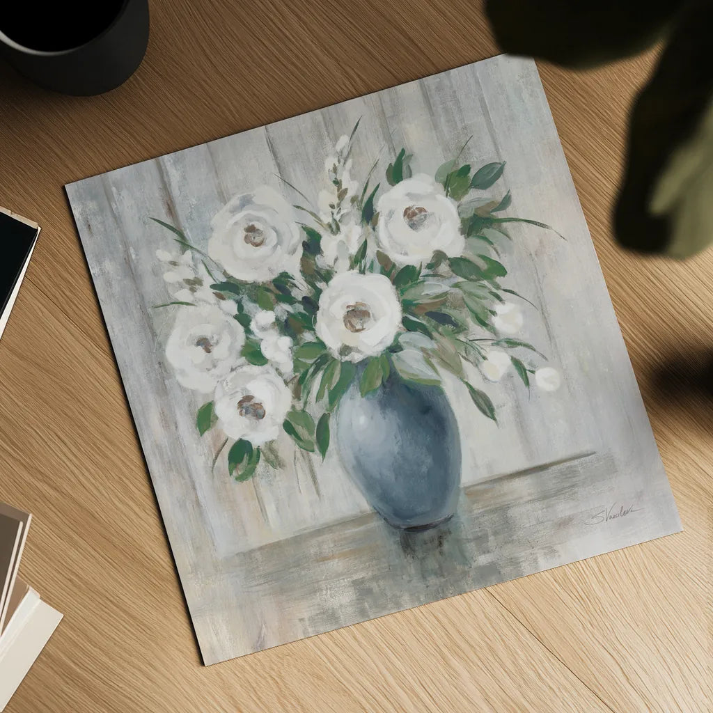Gray Barn Floral Light by Silvia Vassileva. Shown as a detailed flat fine art print, highlighting archival giclee quality. Available as an archival giclee rolled canvas, fine art paper, or poster print. SKU 78472a.
