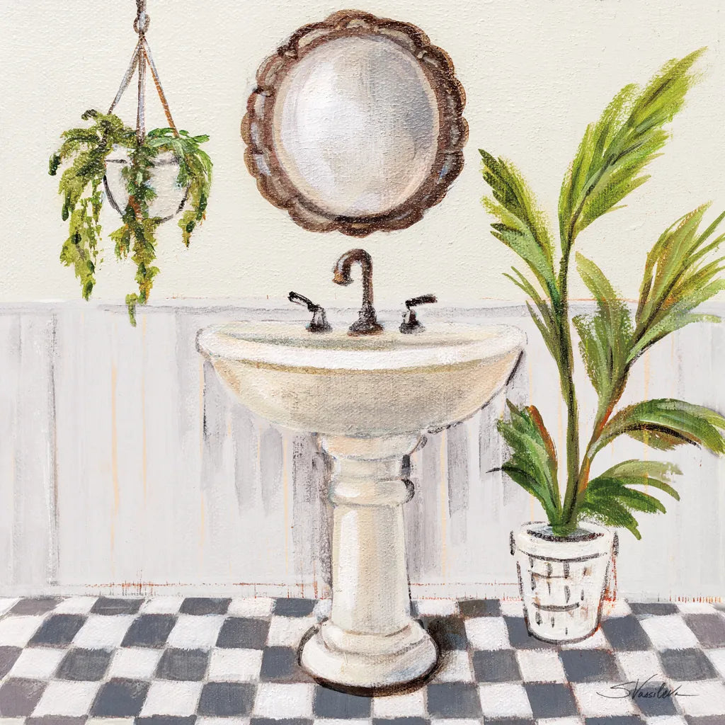Gray Cottage Bathroom II by Silvia Vassileva. SKU 82838a. Archival Giclee Fine art print for wall decor.