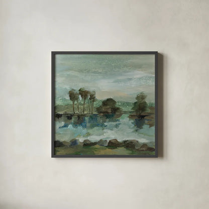 Green River I by Silvia Vassileva. Shown in a sleek black glass frame for a contemporary gallery look. Available as an archival giclee rolled canvas, fine art paper, or poster print. SKU 98574a.