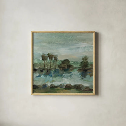 Green River I by Silvia Vassileva. Shown in a natural wood glass frame for a timeless modern aesthetic. Available as an archival giclee rolled canvas, fine art paper, or poster print. SKU 98574a.