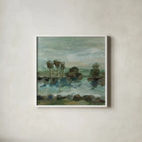Green River I by Silvia Vassileva. Shown in a crisp white glass frame for a clean and minimalist style. Available as an archival giclee rolled canvas, fine art paper, or poster print. SKU 98574a.