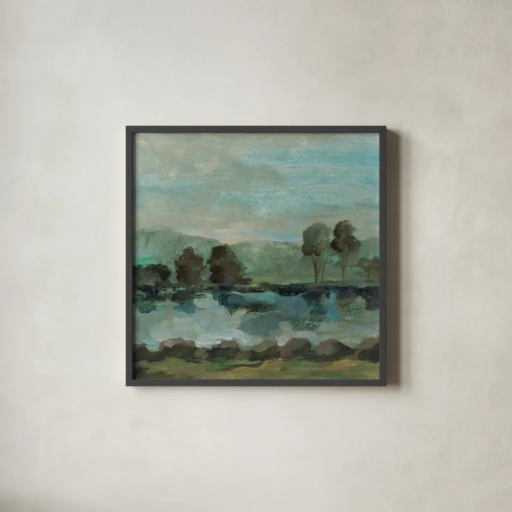 Green River II by Silvia Vassileva. Shown in a sleek black glass frame for a contemporary gallery look. Available as an archival giclee rolled canvas, fine art paper, or poster print. SKU 98575a.