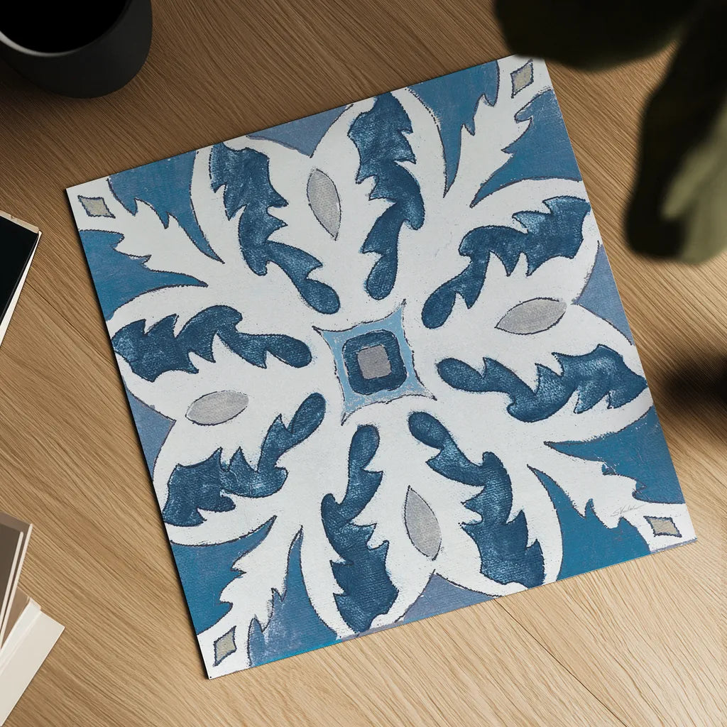 Gypsy Wall Tile 10 Blue Gray by Silvia Vassileva. Shown as a detailed flat fine art print, highlighting archival giclee quality. Available as an archival giclee rolled canvas, fine art paper, or poster print. SKU 51739a.