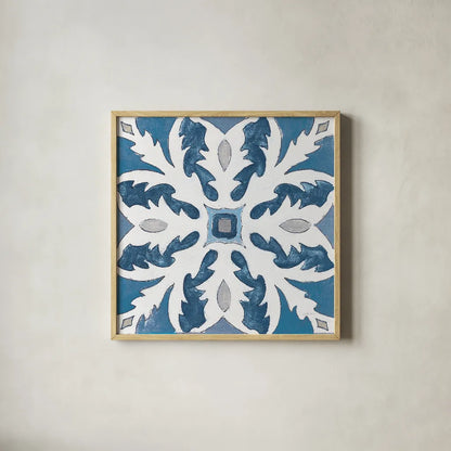 Gypsy Wall Tile 10 Blue Gray by Silvia Vassileva. Shown in a natural wood glass frame for a timeless modern aesthetic. Available as an archival giclee rolled canvas, fine art paper, or poster print. SKU 51739a.