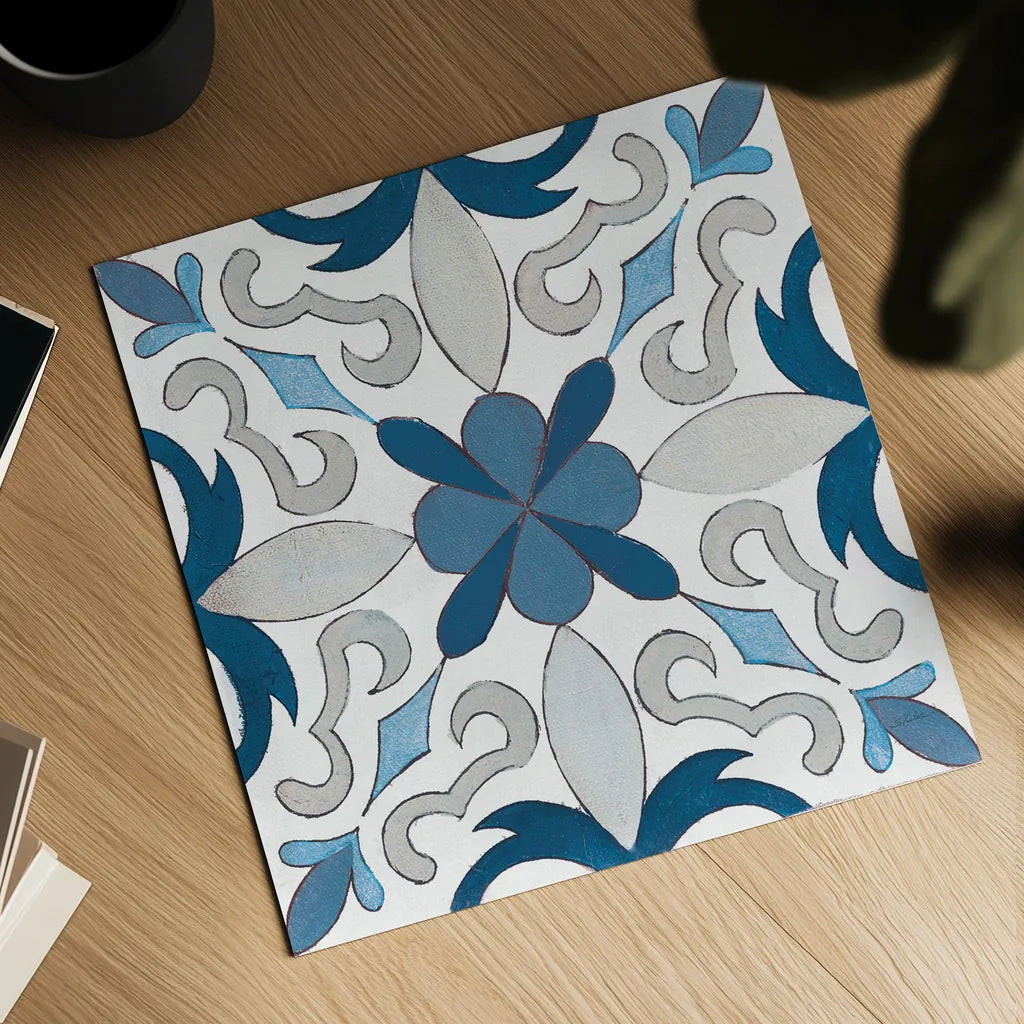 Gypsy Wall Tile 14 Blue Gray by Silvia Vassileva. Shown as a detailed flat fine art print, highlighting archival giclee quality. Available as an archival giclee rolled canvas, fine art paper, or poster print. SKU 51740a.