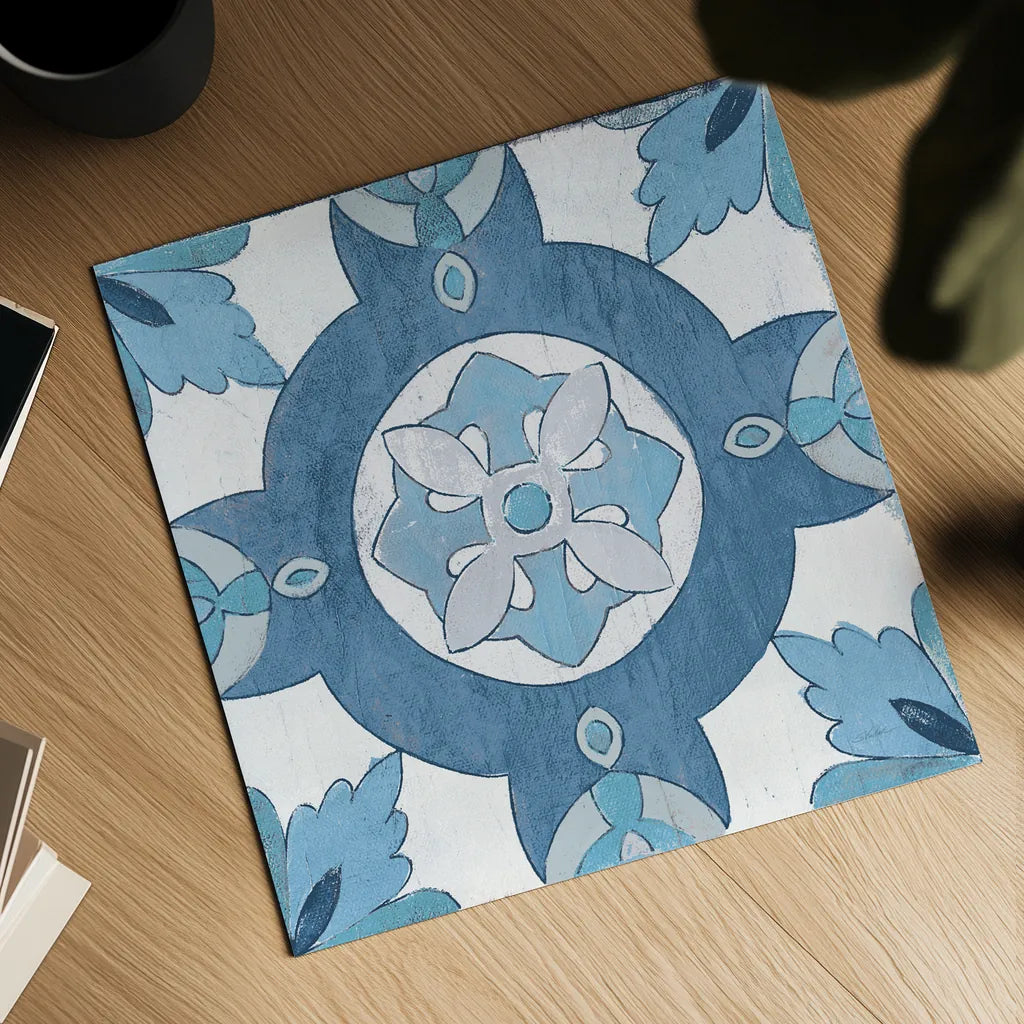 Gypsy Wall Tile 6 Blue Gray by Silvia Vassileva. Shown as a detailed flat fine art print, highlighting archival giclee quality. Available as an archival giclee rolled canvas, fine art paper, or poster print. SKU 51737a.