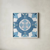 Gypsy Wall Tile 6 Blue Gray by Silvia Vassileva. Shown in a crisp white glass frame for a clean and minimalist style. Available as an archival giclee rolled canvas, fine art paper, or poster print. SKU 51737a.