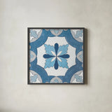 Gypsy Wall Tile 8 Blue Gray by Silvia Vassileva. Shown in a sleek black glass frame for a contemporary gallery look. Available as an archival giclee rolled canvas, fine art paper, or poster print. SKU 51738a.