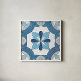Gypsy Wall Tile 8 Blue Gray by Silvia Vassileva. Shown in a crisp white glass frame for a clean and minimalist style. Available as an archival giclee rolled canvas, fine art paper, or poster print. SKU 51738a.