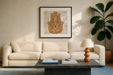 Hamsa by Silvia Vassileva. Displayed in a glass frame with matte in a clean modern living room. Available as an archival giclee rolled canvas, fine art paper, or poster print. SKU 64159a.