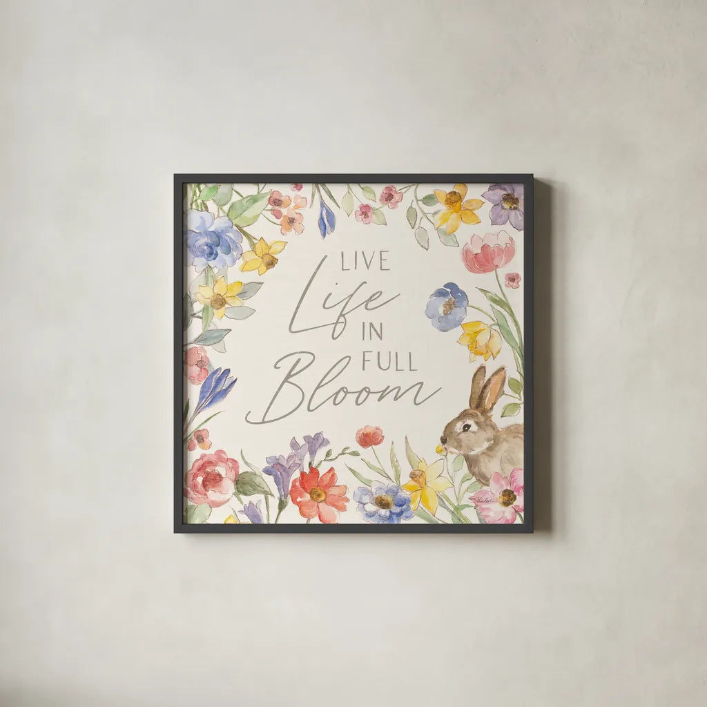 Happy Easter II by Silvia Vassileva. Shown in a sleek black glass frame for a contemporary gallery look. Available as an archival giclee rolled canvas, fine art paper, or poster print. SKU 69789a.