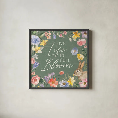 Happy Easter II Sage by Silvia Vassileva. Shown in a sleek black glass frame for a contemporary gallery look. Available as an archival giclee rolled canvas, fine art paper, or poster print. SKU 70510a.