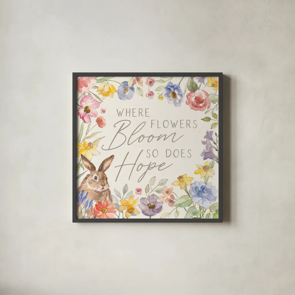 Happy Easter III by Silvia Vassileva. Shown in a sleek black glass frame for a contemporary gallery look. Available as an archival giclee rolled canvas, fine art paper, or poster print. SKU 69790a.