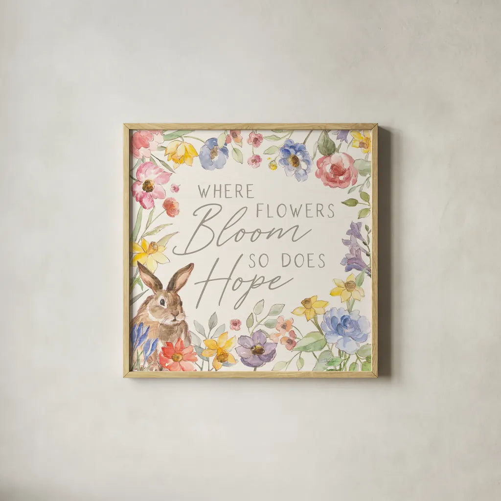 Happy Easter III by Silvia Vassileva. Shown in a natural wood glass frame for a timeless modern aesthetic. Available as an archival giclee rolled canvas, fine art paper, or poster print. SKU 69790a.