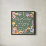 Happy Easter III Sage v2 by Silvia Vassileva. Shown in a sleek black glass frame for a contemporary gallery look. Available as an archival giclee rolled canvas, fine art paper, or poster print. SKU 97387a.